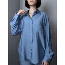 Рубашка женская льняная базовая серо-голубая Modna KAZKA MKAZ6452-4
