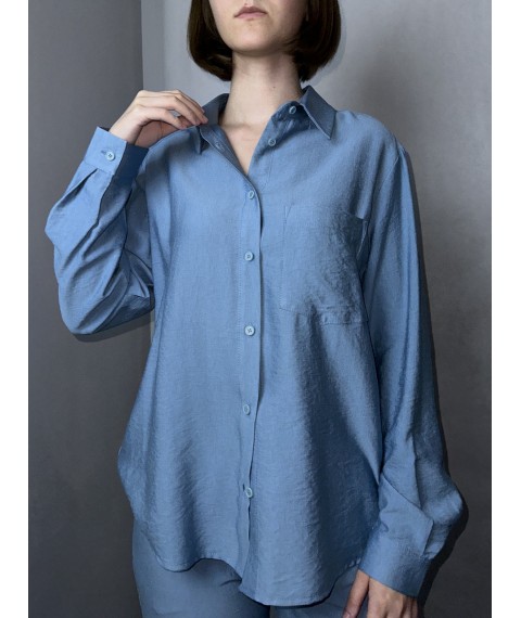 Рубашка женская льняная базовая серо-голубая Modna KAZKA MKAZ6452-4