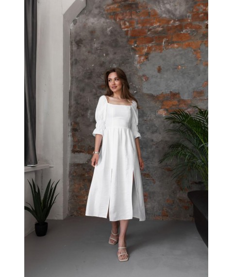 Платье льняное белое миди с распорками Modna KAZKA MKBS4008-1 40