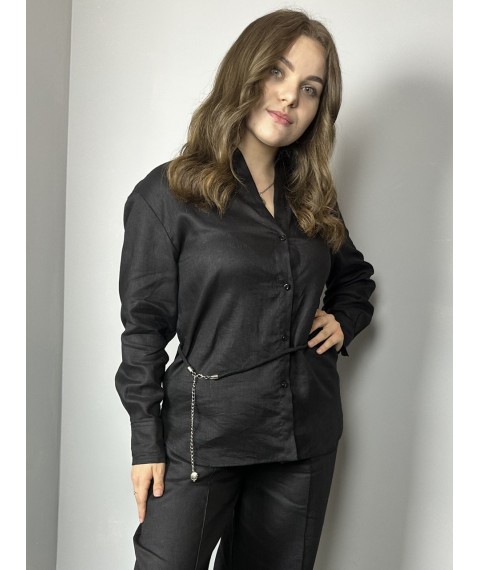 Блуза женская льняная базовая черная полубатал Modna KAZKA MKTRG3579-2
