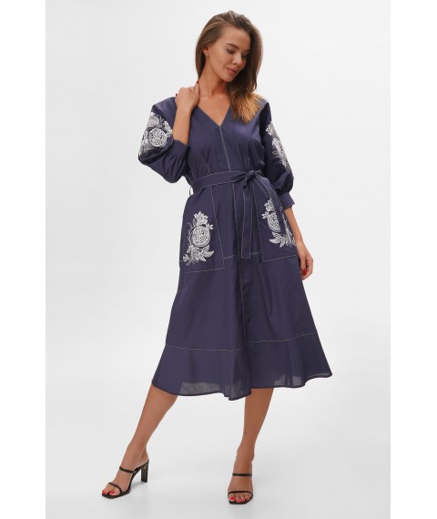 Женское летнее платье синего цвета с вышивкой Modna KAZKA MKRM2392-1 42