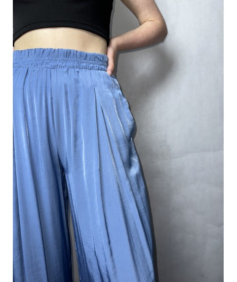 Женские свободные брюки с поясом на резинке серо-голубые Modna KAZKA MKAZ6446-7