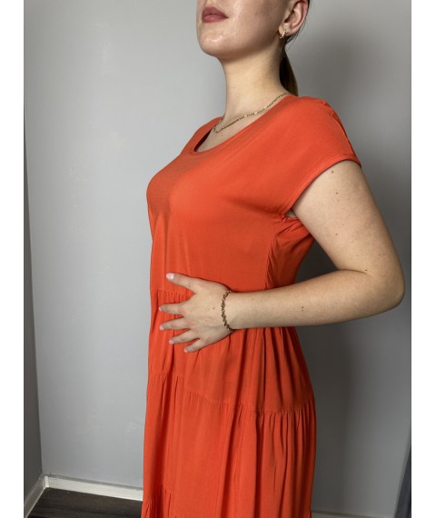 Женское летнее платье с рюшами оранжевое Modna KAZKA MKAZ6053-4