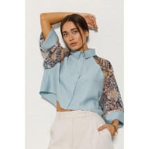 Рубашка женская укороченная с рукавами из сеточки голубая Modna KAZKA MKAR69047-1 onesize