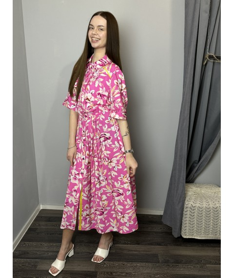 Платье женское летнее коттоновое розовое в цветочный принт София Modna KAZKA MKPR140724-1