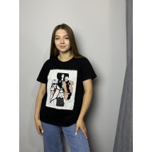 Стильная футболка женская летняя с вышитым рисунком черная Modna KAZKA MKNK170722-1 42