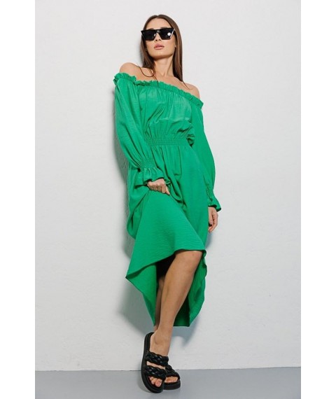 Платье женское летнее с открытыми плечами макси зеленое Modna KAZKA MKAR69037-1 46