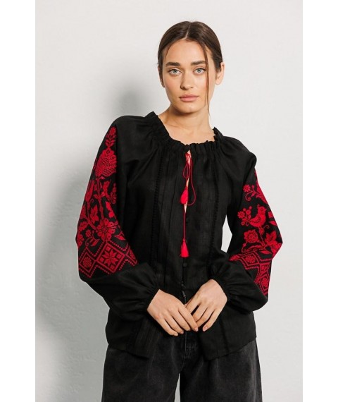 Вышиванка женская с красной вышивкой крестиком черная Modna KAZKA MKAR32896-1 42