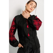 Вышиванка женская с красной вышивкой крестиком черная Modna KAZKA MKAR32896-1 44