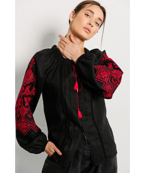 Вышиванка женская с красной вышивкой крестиком черная Modna KAZKA MKAR32896-1 46