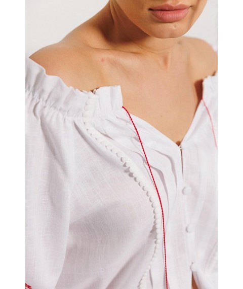 Вышиванка женская с красной вышивкой крестиком белая Modna KAZKA MKAR32896-4 42