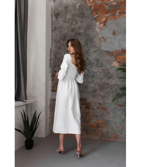 Платье льняное белое миди с распорками Modna KAZKA MKBS4008-1 42