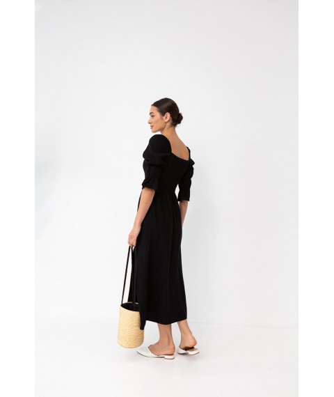 Платье льняное чёрное миди с распорками Modna KAZKA MKBS4007-1 44