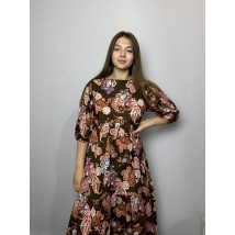 Платье женское летнее коттоновое в абстрактный принт коричневое Modna KAZKA MKAD3142-99 44