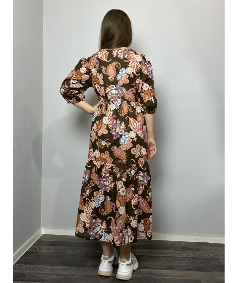 Платье женское летнее коттоновое в абстрактный принт коричневое Modna KAZKA MKAD3142-99 44