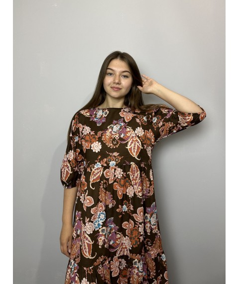 Платье женское летнее коттоновое в абстрактный принт коричневое Modna KAZKA MKAD3142-99 46
