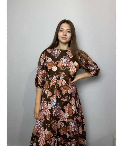 Платье женское летнее коттоновое в абстрактный принт коричневое Modna KAZKA MKAD3142-99 52