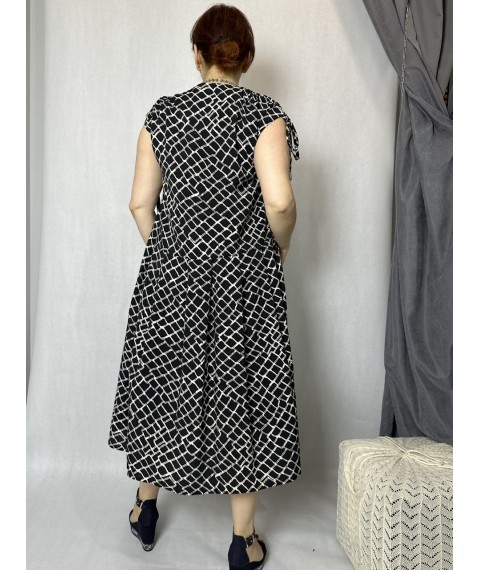 Платье женское летнее черное в белый абстрактный принт Лунго Modna KAZKA MKSH2510-1 42-44