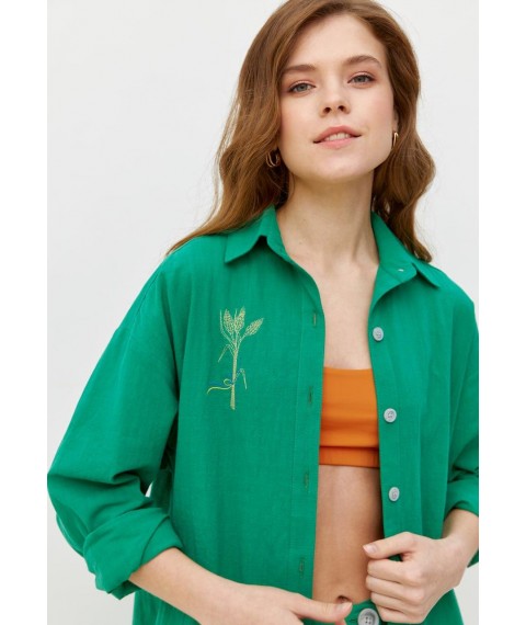 Женский костюм из рубашки и шорт льняной зелёный MODNA Kazka MKRM4092-1 42
