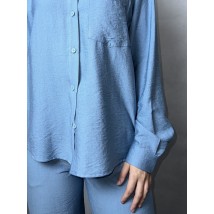 Рубашка женская льняная базовая серо-голубая Modna KAZKA MKAZ6452-4 42