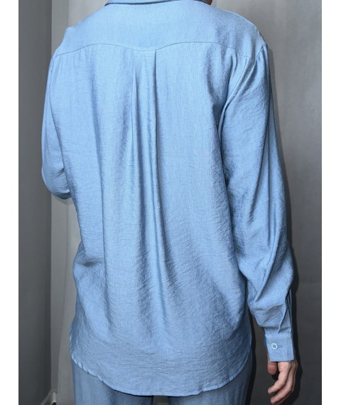 Рубашка женская льняная базовая серо-голубая Modna KAZKA MKAZ6452-4 42