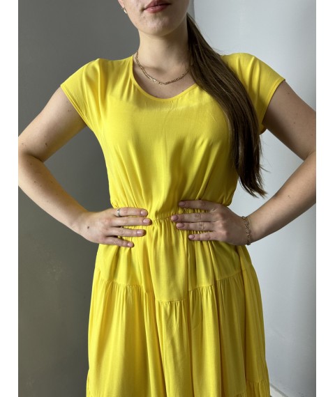 Женское летнее платье с рюшами желтое Modna KAZKA MKAZ6053-1 44