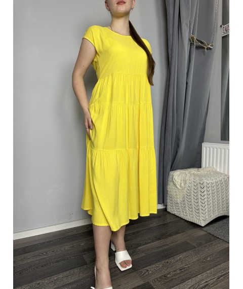 Женское летнее платье с рюшами желтое Modna KAZKA MKAZ6053-1 48