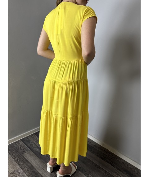 Женское летнее платье с рюшами желтое Modna KAZKA MKAZ6053-1 48