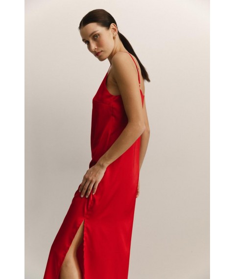 Женское шелковое платье в бельевом стиле миди красное Modna KAZKA MKAZ6479-3 44