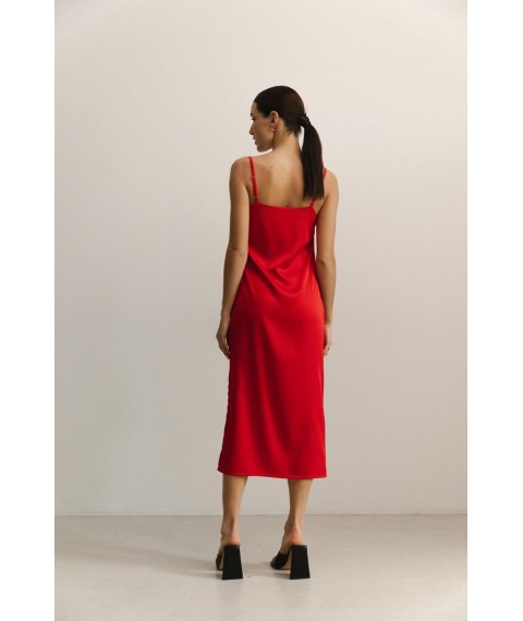 Женское шелковое платье в бельевом стиле миди красное Modna KAZKA MKAZ6479-3 46
