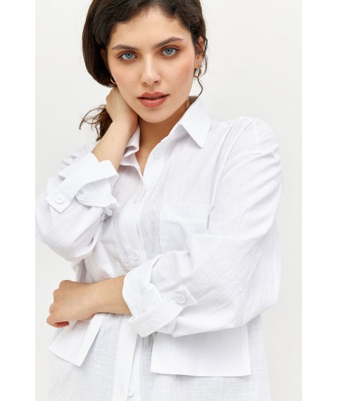Рубашка женская базовая из жатого льна белая Modna KAZKA MKRM4095-10 48-50