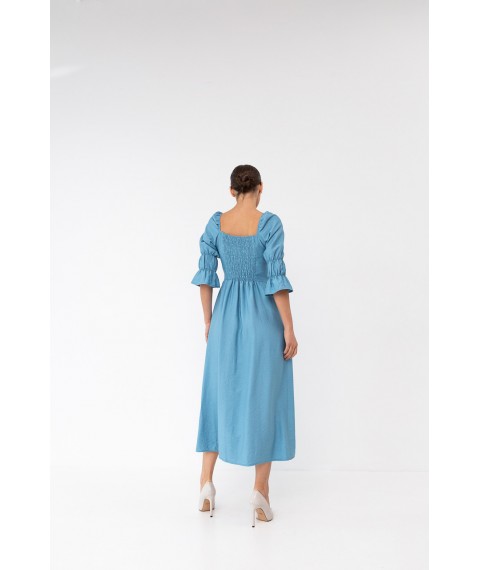 Платье льняное голубое миди с распорками Modna KAZKA MKBS4004-1 40