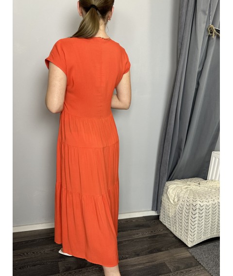 Женское летнее платье с рюшами оранжевое Modna KAZKA MKAZ6053-4 48