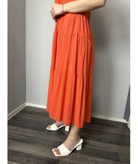 Женское летнее платье с рюшами оранжевое Modna KAZKA MKAZ6053-4 48