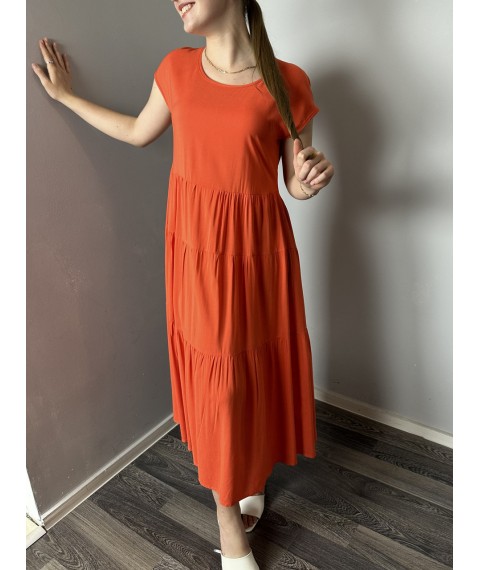 Женское летнее платье с рюшами оранжевое Modna KAZKA MKAZ6053-4 50