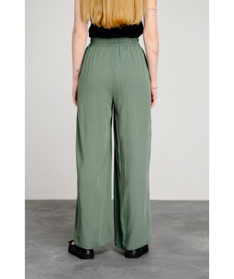 Женские свободные брюки с поясом на резинке зелёные Modna KAZKA MKAZ6446-1 46