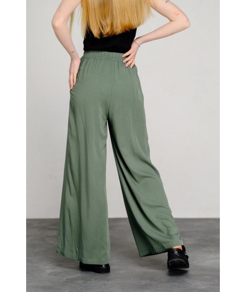 Женские свободные брюки с поясом на резинке зелёные Modna KAZKA MKAZ6446-1 48