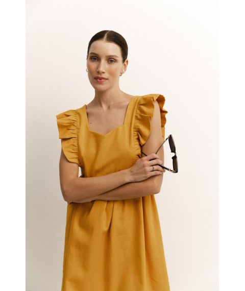 Женское льняное летнее платье без рукавов янтарное Modna KAZKA MKAZ6490-1 42