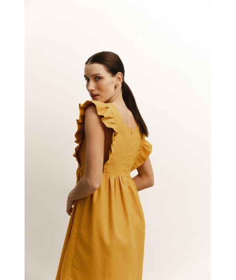 Женское льняное летнее платье без рукавов янтарное Modna KAZKA MKAZ6490-1 42