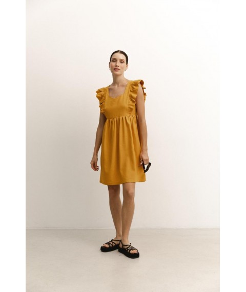 Женское льняное летнее платье без рукавов янтарное Modna KAZKA MKAZ6490-1 48