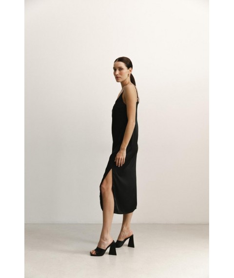 Женское шелковое платье в бельевом стиле миди чёрное Modna KAZKA MKAZ6479-1 46