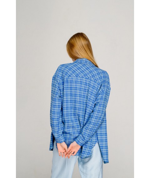 Рубашка женская базовая в клетку свободного кроя синяя Modna KAZKA MKAZ6440-1