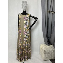 Платье женское летнее трикотажное в цветочный принт бежевое Modna KAZKA MKAD6790-01 54