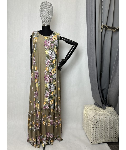 Платье женское летнее трикотажное в цветочный принт бежевое Modna KAZKA MKAD6790-01 48