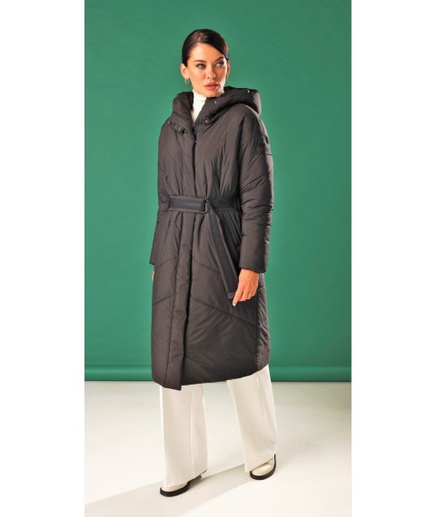 Пальто-пуховик женский с капюшоном длинный зимний черный Marshal Wolf MKMM-58 50