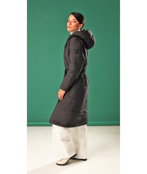 Пальто-пуховик женский с капюшоном длинный зимний черный Marshal Wolf MKMM-58