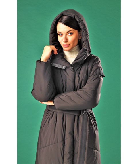 Пальто-пуховик женский с капюшоном длинный зимний черный Marshal Wolf MKMM-58