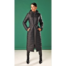 Пальто женское с капюшоном длинное зимнее черное Marshal Wolf MKMO-201