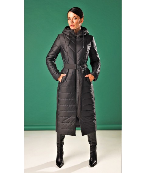 Пальто женское с капюшоном длинное зимнее черное Marshal Wolf MKMO-201 48