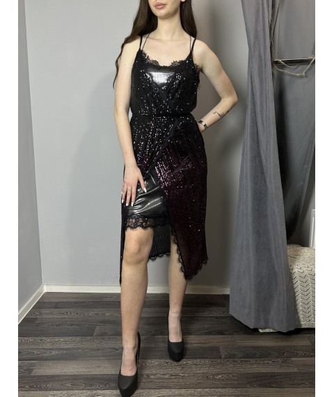 Платье женское коктейльное с пайетками нарядное миди бордовое Modna KAZKA Ля Мур MKSN2133/2131-03